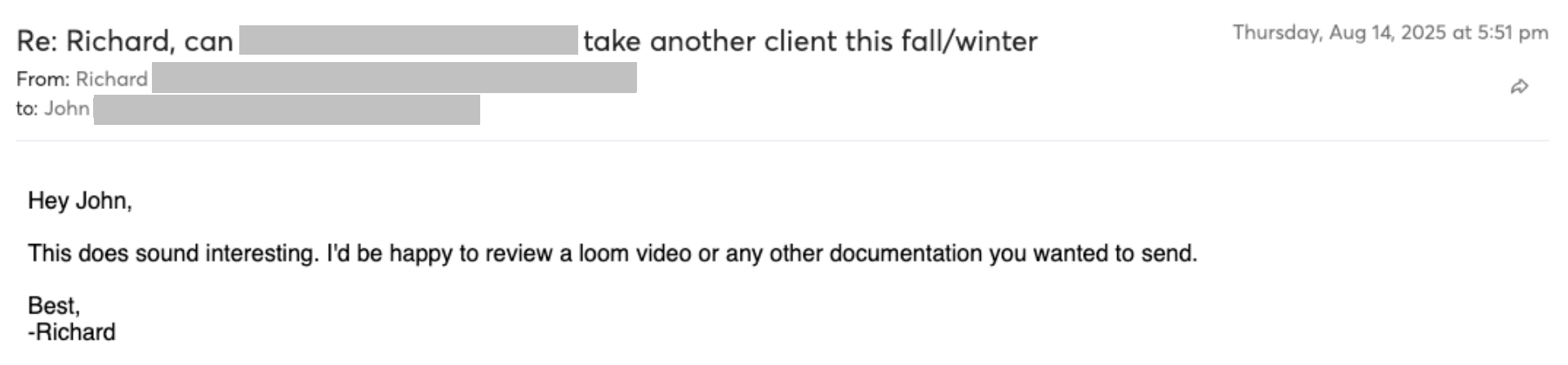 Prospect reply screenshot