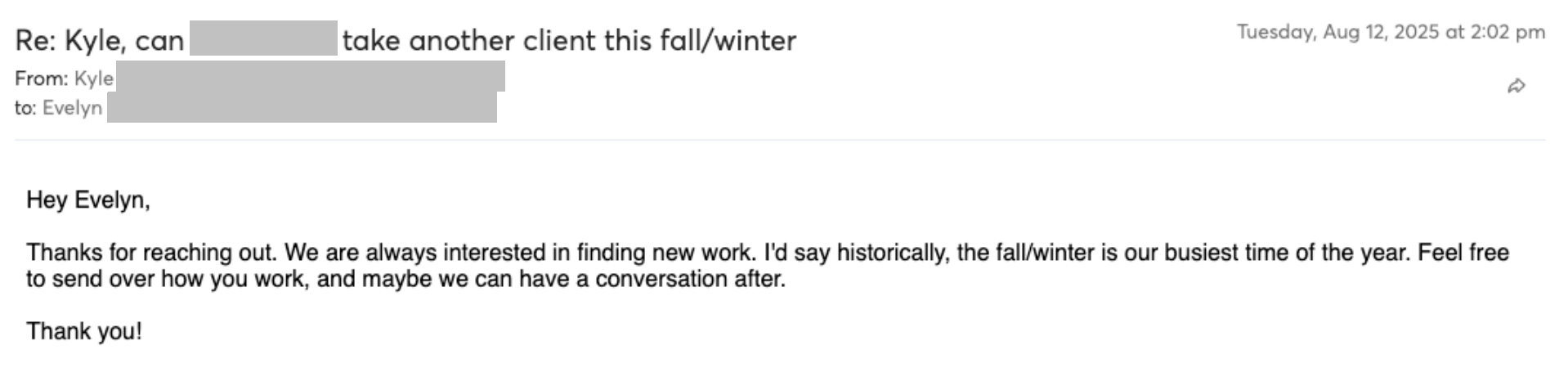 Prospect reply screenshot