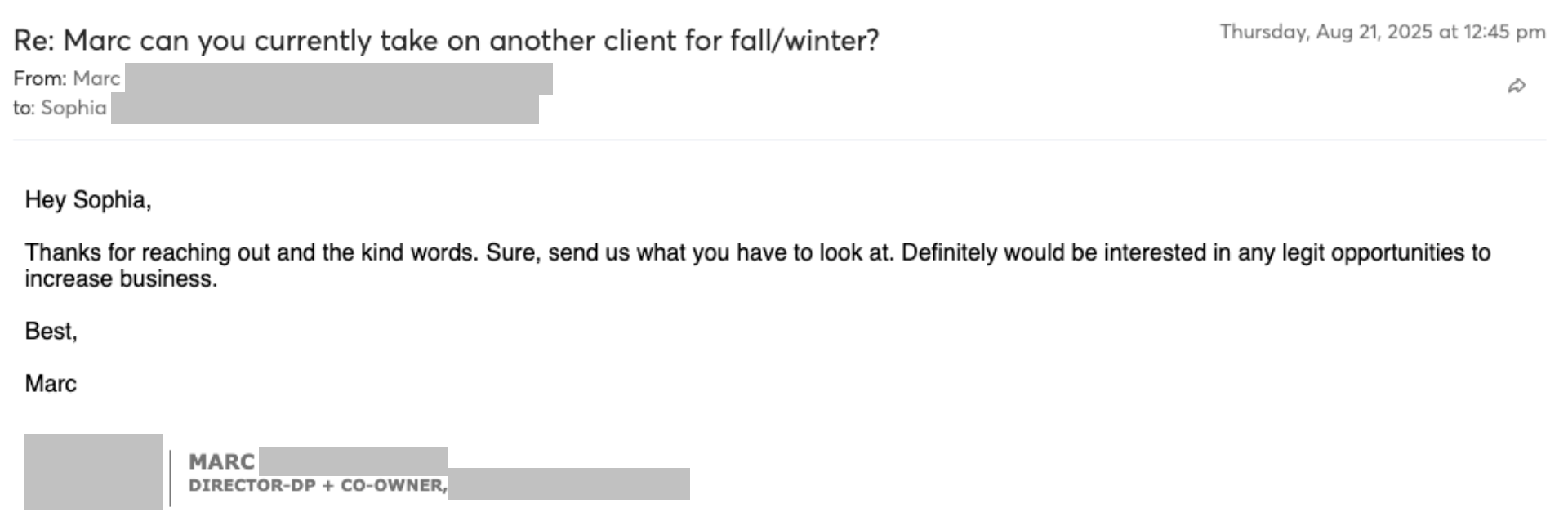 Prospect reply screenshot