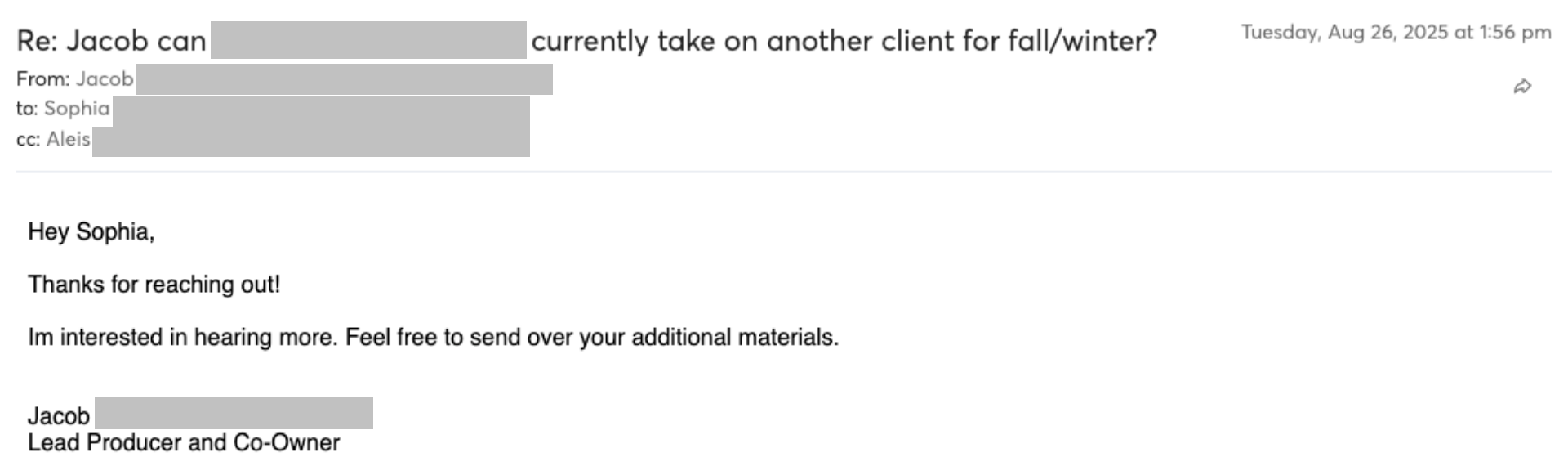 Prospect reply screenshot