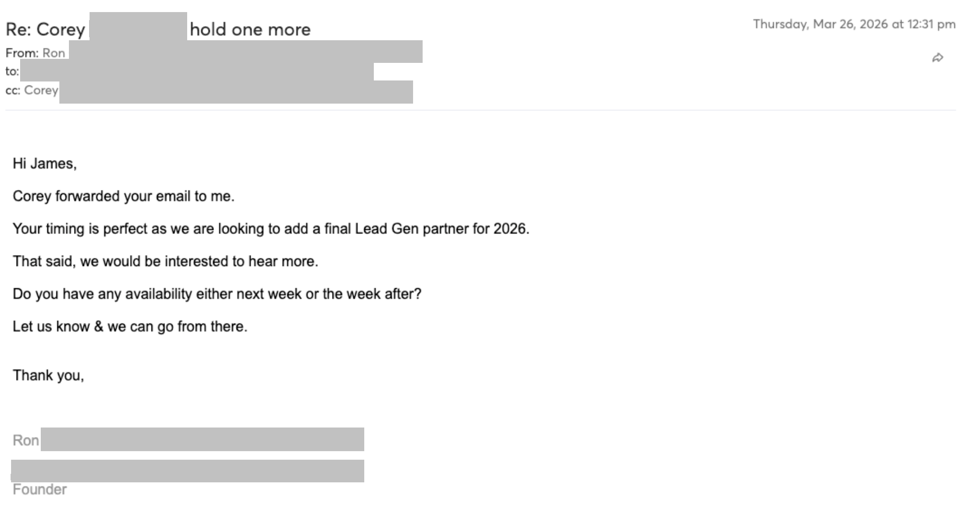 Prospect reply screenshot