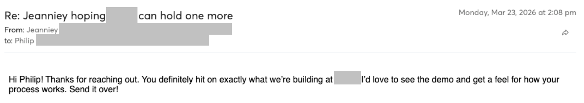 Prospect reply screenshot