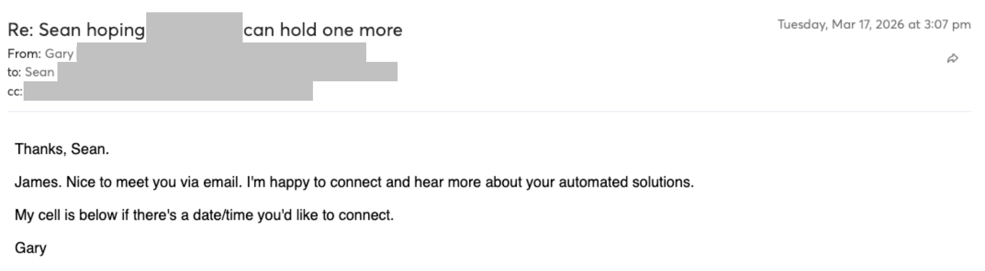Prospect reply screenshot