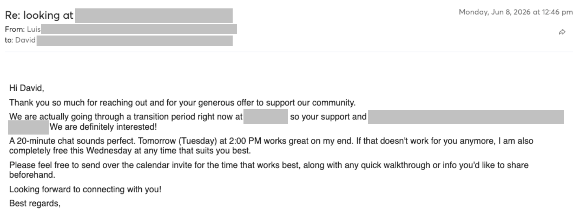 Prospect reply screenshot