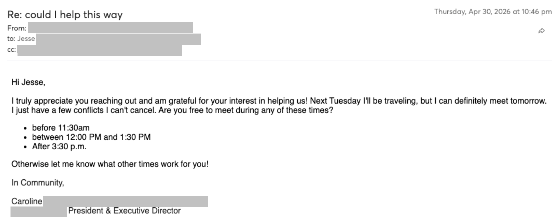 Prospect reply screenshot