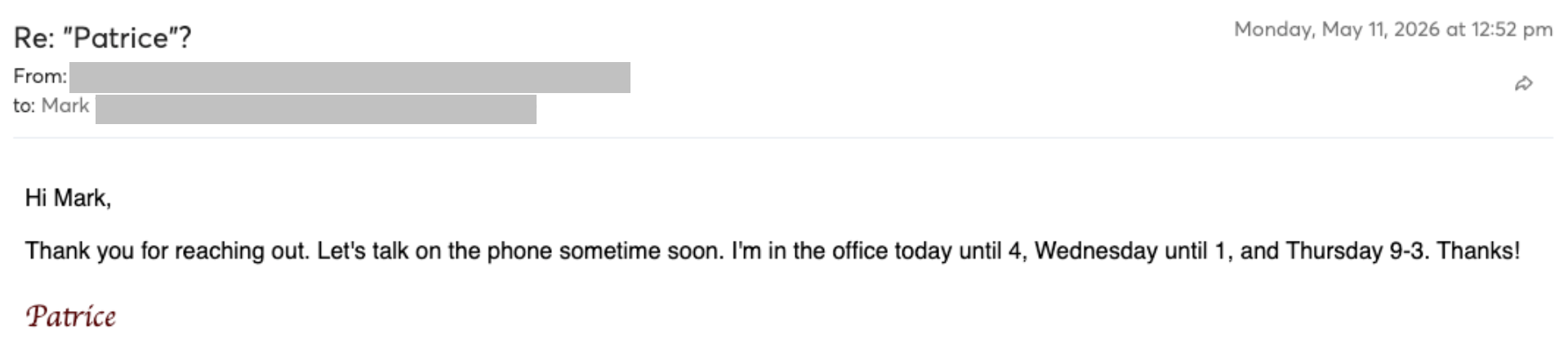 Reply screenshot: Prospect reply — client campaign