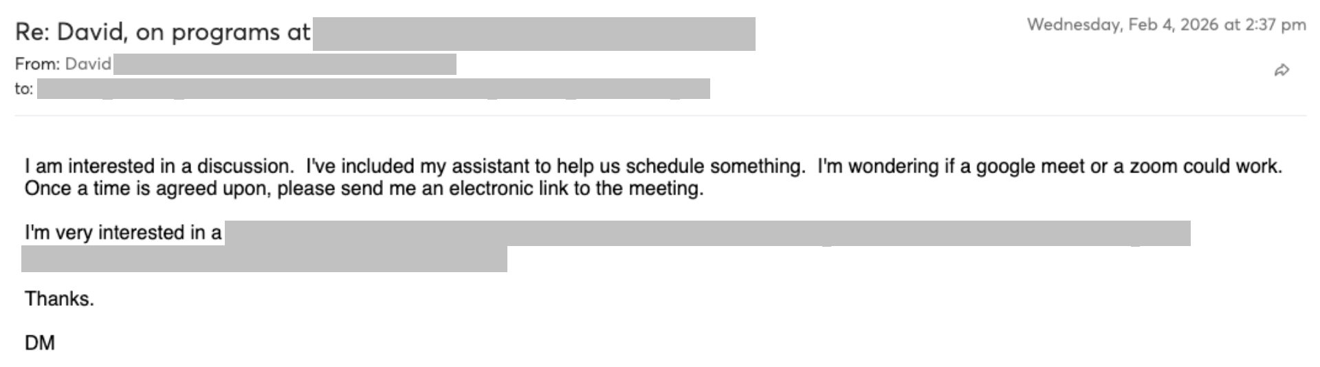 Reply screenshot: Prospect reply — client campaign