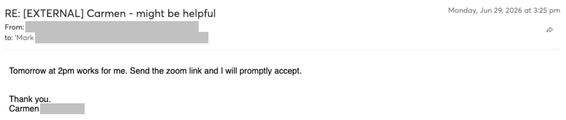 Reply screenshot: Prospect reply — client campaign